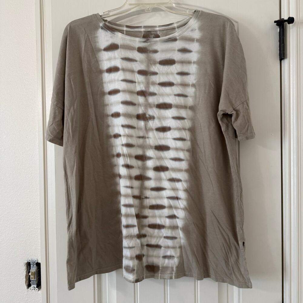 J. Jill Pure Jill Beige Taupe Tie Dye Cotton Short Sleeve Tee Top Womens Medium